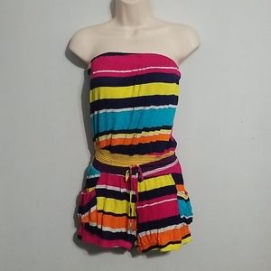 Mega multi colored striped women's romper